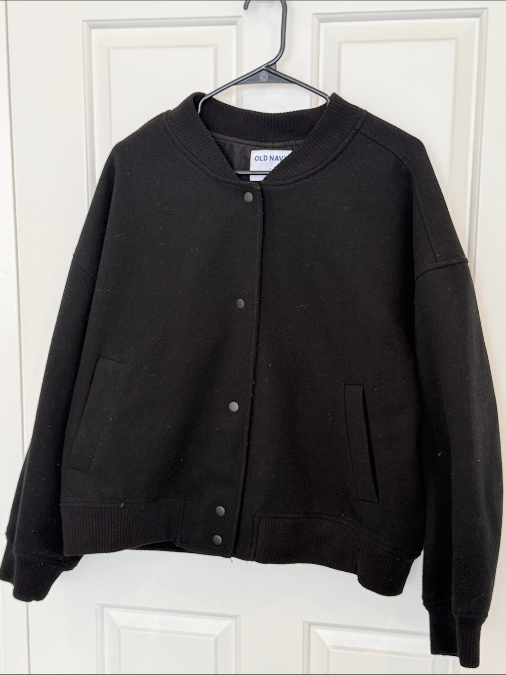 Old Navy Black Snap-Front Varsity-Style Jacket